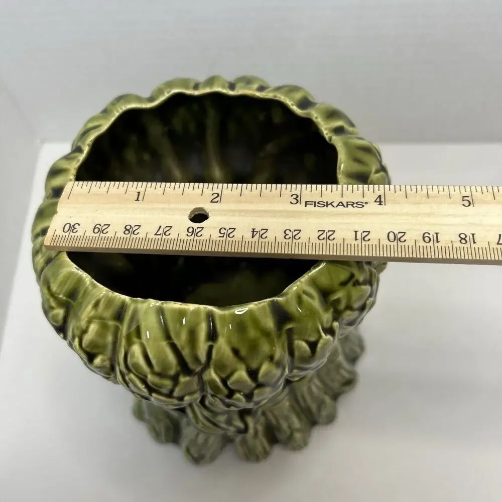 Vtg Ceramic Majolica Style Vase A Stalk Of Green Asparagus Tied With A Ribbon